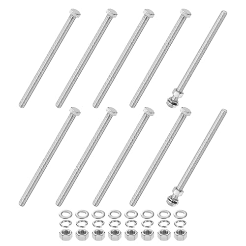 M METERXITY 10-Pack Hex Head Screw Bolt with Nuts Flat &amp; Lock Washers M12x200mm Stainless Steel Bolts and Nuts Kit Fully Threaded Metric Bolt Assortment for Equipment/Machinery