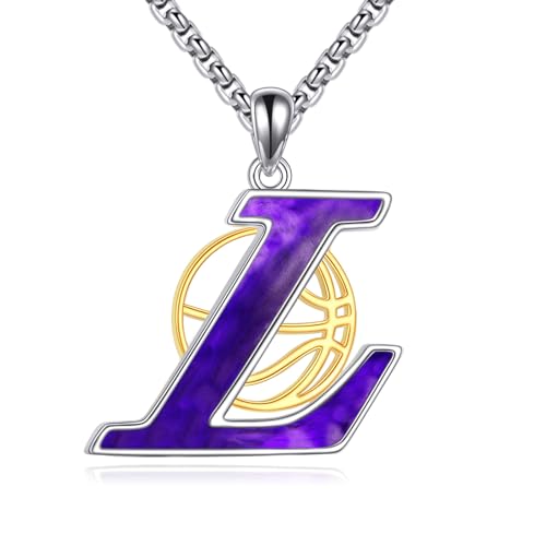 AXELUNA Laker Necklace Laker Gifts for men Laker Basketball Necklace S925 Sterling Silver for Men