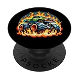 Monster Truck With Fiery Flames Big Trucks PopSockets Standard PopGrip