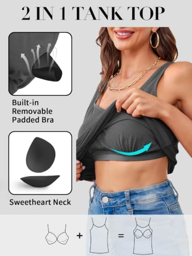 Image of V FOR CITY Women Tank Top with Built-in Padded Bra Cotton Cami Shirts