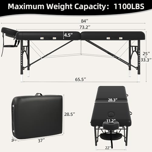 ABET Massage Table 28 Inch Wide, Spa Tattoo Bed, Memory Foam PU Leather Professional 2 Fold Portable Facial Esthetician Salon Bed with Carrying Bag & Lightweight Aluminium Leg, Hold Up to 1100LBS - Thumbnail 6