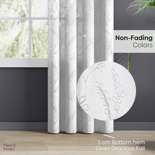 Image of haus & kinder Curtains 7 feet Long | Embroidery Sheer Curtains 7 Feet Long Pack of 1 | Door Curtains 7 feet Light-Filtering & Breathable Sheer Curtains (Sketch Vine, 114x213cm)