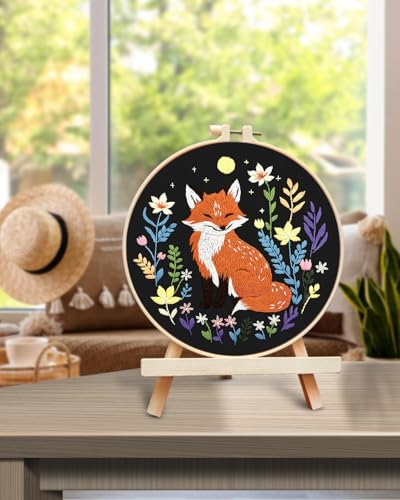 Image of TINDTOP Embroidery Kit for Beginners Adult, Fox Embroidery Kit | Include Embroidery Cloth Hoops Threads for Craft Lover Hand Stitch with Embroidery Skill Techniques