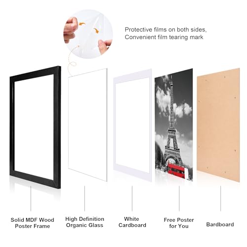 Image of HOUSE DAY 3 Pack 16x20 Poster Frame Wood and Polished Plexiglass, 16 x 20 Picture Frame Black without Mat or 12x18 with Mat, Horizontal or Vertical Wall Mounting 16x20 Poster Frames for Large Size Picture