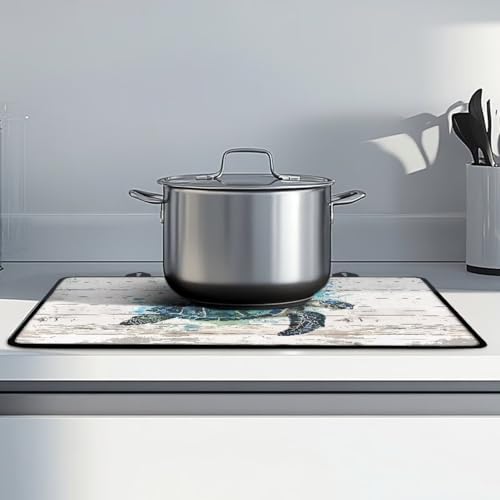 Image of Poceacles Stove Cover Electric Stove Top Protector Heat Resistant Non-slip Stovetop Cover Prevent Scratching Cooktop Mat for Kitchen Counter Top Decor, Sea Turtle Wood Grain