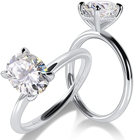 2 Carat Oval Cut Moissanite Engagement Ring for Women 925 Sterling Silver Solitaire Rings D Color Lab Created Diamond Promise Wedding Ring for Her Size 7