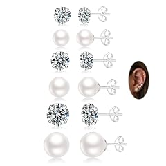 6 Pairs Pearl+Zirconia-Silver