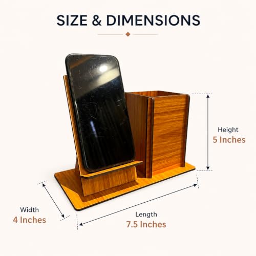 Image of Zesta Wooden Desk Organizer Pen Stand Remote Holder Card Slot | Table Accessory Office Desk Study Room | Pencil Storage Stand Stylish Workspace Decor (Nainteek, Mobile Holder + Pen Holder)