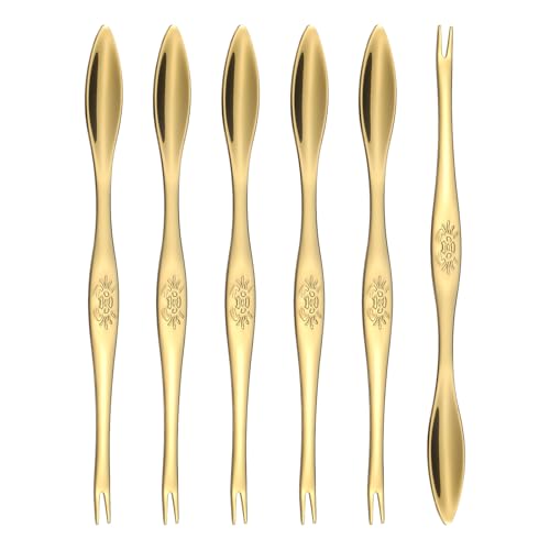 sourcing map 6 Pcs Stainless Steel Crab Forks 6.5 Inch Seafood Forks Crab Legs Cracker Utensils Seafood Picks Tools for Lobster, Crab, Crawfish, Prawns and Shrimp Seafood (Gold)