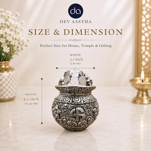 Image of Silver Plated Kalash Khazana - 4.5 Inch Auspicious Akshaya Patra for Wealth and Prosperity - Decorative Spiritual Pot Filled with Coins for Home Mandir and Office - Ideal Vastu Gift