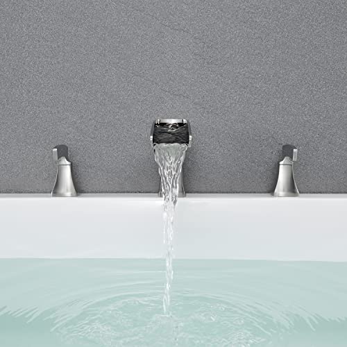 Artiqua Waterfall Tub Faucet Roman Tub Filler Brushed Nickel Deck Mount Bathtub Faucets 3 Hole Brass Bathroom Faucets With 2 Handles #TOP5