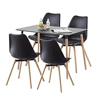 Ensemble Salle à Manger 4 Places - Table Rectangulaire 110x70 Cm + 4 Chaises Dossier Haut, Bois Et Métal (noir/blanc)