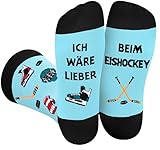 Lustige Socken Herren Damen Jungen - Witzige Eishockey-Socken mit Spruch ICH WÄRE LIEBER,BEIM EISHOCKEY - Bunte Coole Verrückte Geschenke Weihnachten Ostern Vatertag Geschenkideen für Papa Männer