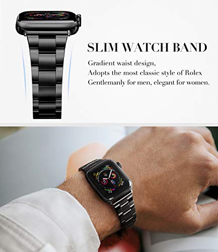 CCnutri Compatible with Apple Watch Bands 42mm 44mm, Innovative No Tool Needed Stainless Steel Replacement Straps iWatch Bracelet for Apple Watch Series 6 5 4 3 2 1 SE, Black