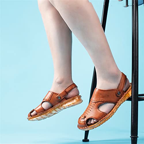 Men's Cowhide Beach Men's Shoes Casual Leather Cow Tendon Soft Sole Beach Men's Sandals Sandalias(38)3