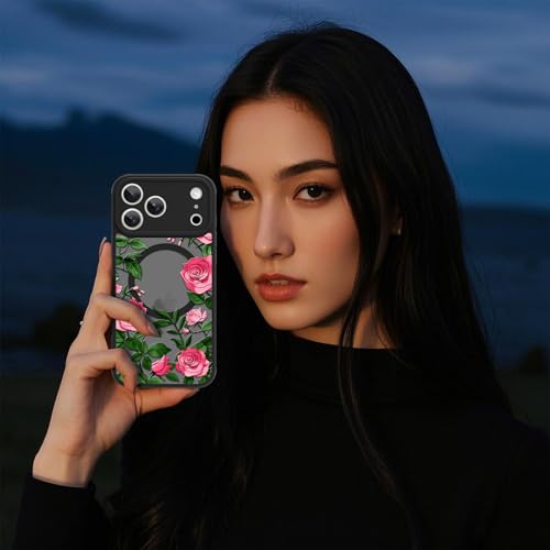 Coque iPhone 17 Pro fleur rose avec protection arrière rigide transparente