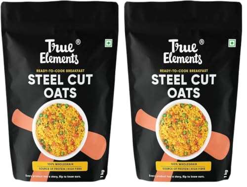 Image of True Elements Steel Cut Oats 1kg - Steel Cut Oats for Weight Management | Sugar Free | Healthy Breakfast | 100% Wholegrain | Diabetic Friendly | Breakfast Cereal (Pack of 2)