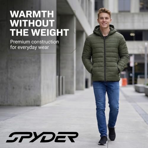 Image of Spyder Puffer Jacket Men - Packable Lightweight Quilted Hooded Winter Coat