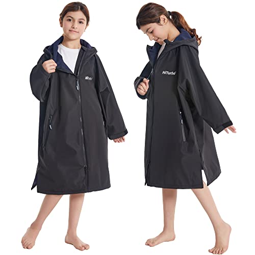Hiturbo Kids Waterproof Swim Parka: Windproof Swimming Coat - Thin Fleece Lining - Oversized Swimmer Jacket4