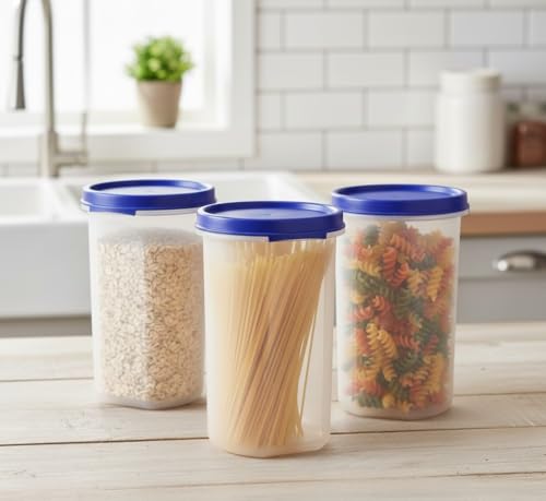 Image of LUXART Round Modular Container Set | Airtight Plastic Kitchen Storage Jars | Pack of 6 | BPA-Free Food Grade Material for Fresh Pulses | Spices & Snacks, Stackable Space-Saving Design |