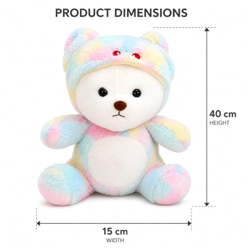 Image of VanityX Soft Plush Teddy Bear with Cute Hoodie, Rainbow Stuffed Animal Toy for Kids, Baby Teddy Bear, Hugging Plush Doll, Birthday Gift for Girls & Boys, Home Decor (40 cm, Rainbow Color)