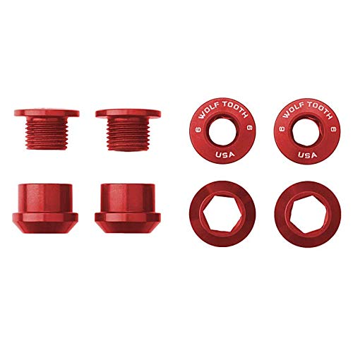 Wolf Tooth Components Set of 4 Chainring Bolts for 1x use Dual Hex Fittings Red by Wolftooth