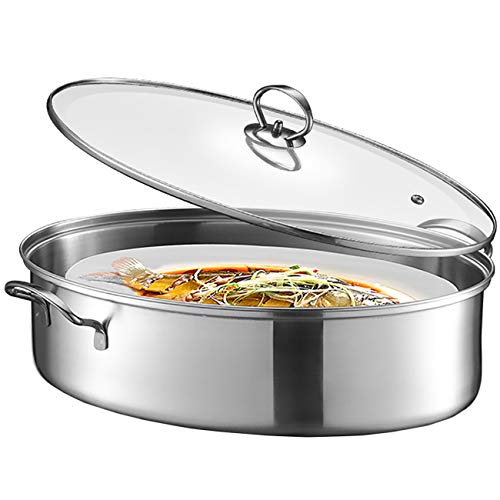 Eglaf 304 Stainless Steel Fish Steamer - 8Qt Multi-Use Oval Roasting Cookware