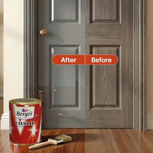 Image of BERGER Luxol Hi-Gloss Enamel Paint | Oil-Based | Mirror Like Durable Weather Resistant High Gloss Finish | for Interior & Exterior Wall Wood Metal Surfaces | Green Pro Certified (1L, Smoke Grey)