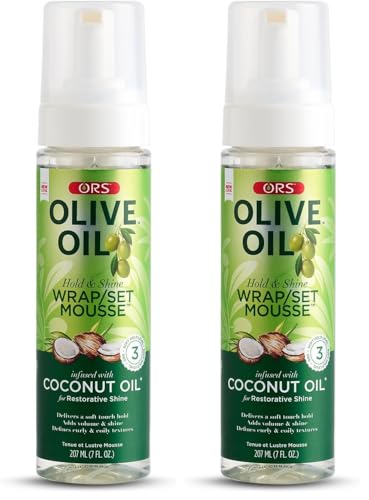 ORS Olive Oil Wrap/Set Mousse with Coconut Oil – Fast-Drying Styling Foam for Natural, Relaxed & Textured Hair – Ideal for Wraps, Moulding & Roller Sets – 207ml (Pack of 2)
