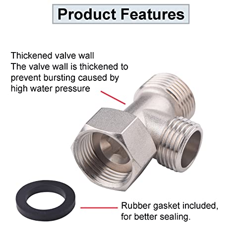 2 Pack Bidet T-Adapter, 7/8" And G 1/2 Polished 3-Way Tee Connector For Handheld Bidet,Solid Brass Connector,T Valve Shower Head Diverter #TOP5