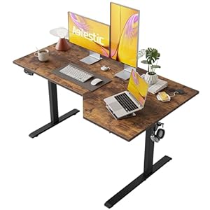 Electric Standing Desk, L-shaped 55 Inches Height Adjustable Desk, Sit and Stand up Desk for Work Office Home, Ergonomic Rising Computer Table for Home Office with Splice Board, Rustic Brown