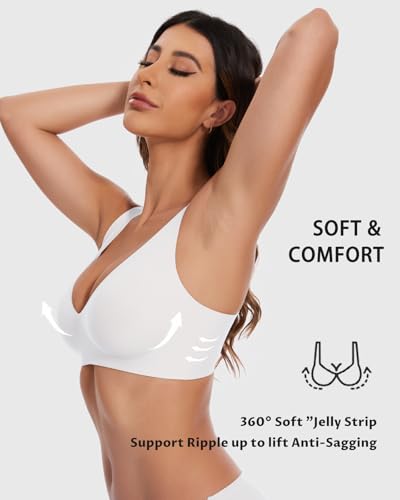 Image of Vinfact Deep V Mesh Bras for Women No Underwire Buttery Soft Wireless Bras Lightly Support Seamless Bralettes