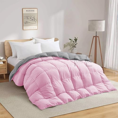 Image of PURE ECO 600 GSM Heavy Winter Blanket for King Size (90 inchX106 inch) - 600 GSM Heavy Winter Comforter /Rajai /Duvet /Blanket Microfiber Super Soft Fluffy for Winter King Size - Baby Pink /Silver Grey Color