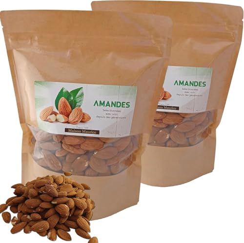 Almendras Peladas 2 x 400g - Bolsa de Almendras Enteras Sin Sal - Snack Aperitivo Ingrediente Cocina, Repostería