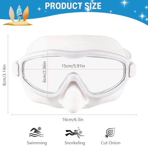 Image of PROBEROS Premium Swimming Goggles for Men & Women, 2-in-1 Wide View Goggles UV Protection & Anti-Glare Lenses with Anti-Choke Nose Cover & Earplugs, Adjustable No Pressure Swim Goggles, White