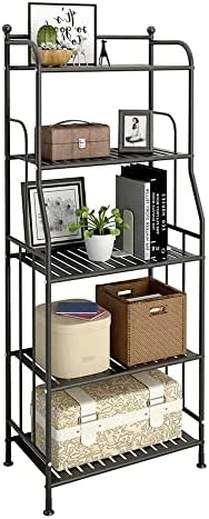 GHQME 5 Tier Metal Standing Shelf Space Saver, Storage Tower Rack for Kitchen Bathroom, Storage Shelving Unit Organizer, Outdoor Flower Stand (Black, 5-Tier)