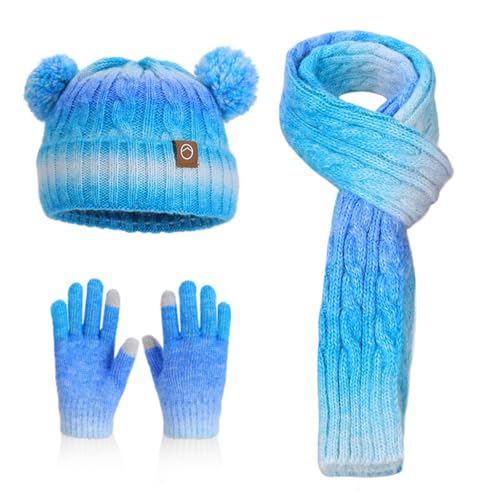 New Upgrade Children Turkey Hats Scarf Set for Kids Knitted Wool Warm Ear Protection Hat Fall Winter Funny Fedora Party Caps（One Size,2-Sky Blue）