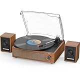 Record Player with External Bookshelf Speakers Belt-Drive Vintage Turntable for Vinyl Records Passive Dual Stereo Speakers LP Players 3 Speed Wireless AUX Headphone Input Auto Stop Retro Brown Wooden