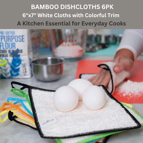 Whiffkitch Bamboo Dishcloths & Cleaning Cloths 6Pk, Scrub-Non-Scratch, Washable, Reusable, Super Absorbent, Hygienic, Quick Drying, Durable, Kitchen Essential, Washcloth, Dish Rags #TOP1