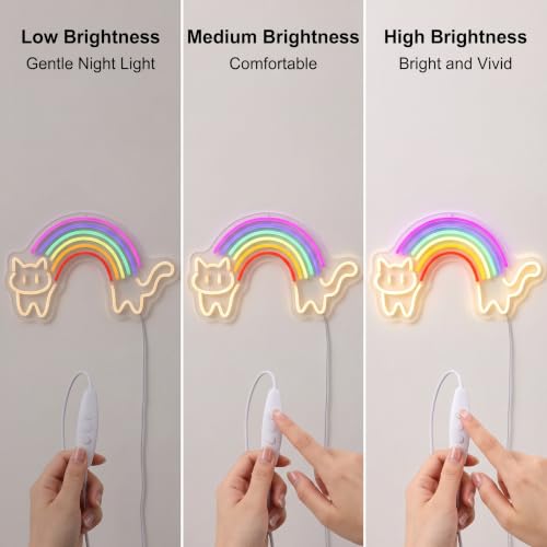 Image of Rainbow Cat LED Neon Sign, Dimmable USB Light for Kids Room Wall Decor Gift