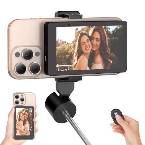 Magnetic Phone Vlog Selfie Monitor Screen with Speaker&Bluetooth Remote,4K Wired Recording&HD Wireless Recording,Back Camera Monitor for Selfie Vlog Live Broadcast,Compatible with iPhone and Android