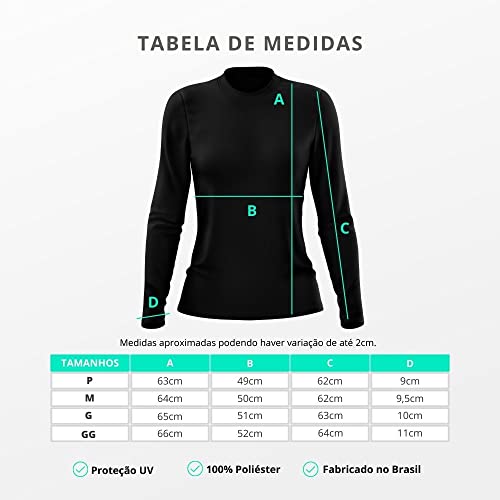 Kit 4 Camisetas Feminina Manga Longa Proteção Solar UV 50, Tamanho M