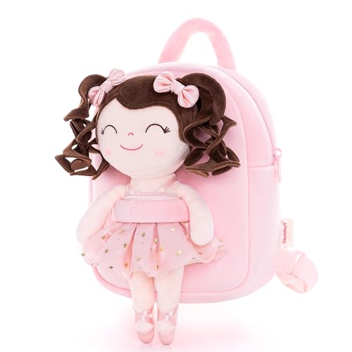 Image of Gloveleya Toddler Backpack Baby Ballerina Girl Gifts Plush Curly Hair Ballet Backpack - Champagne Pink 9 inches