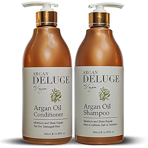 Moroccan Argan Oil Shampoo and Conditioner. Sulfate, Phosphate and Paraben Free. Keratin and Omega 3,6 by DELUGE Cover