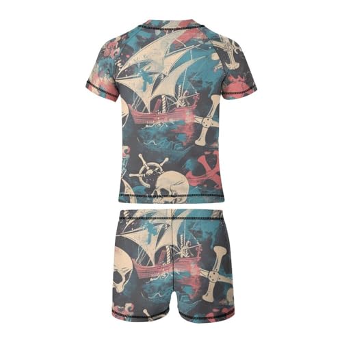 Pirate Pattern with Jolly RogerChildren's Casual Swimsuit Set - Simple and Versatile7-9Y（120cm）4