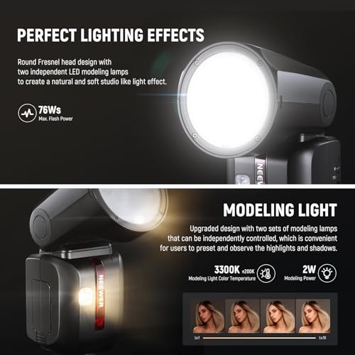 Image of NEEWER Z2-F 2.4G TTL Round Head Camera Flash Speedlite Compatible with Fujifilm, 76Ws 1 /8000s HSS Flash Upgraded UI, 2 Modeling Lamps TTL /M Quick TCM Switch 7.2V /3000mAh Battery 600 Full Power Flash