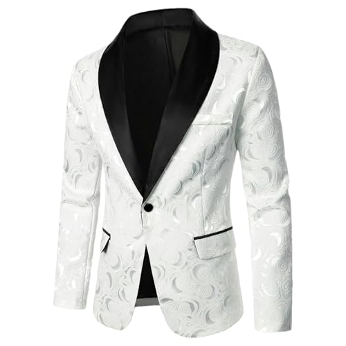 Men Suit Coat Rose Pattern Bright Fabric Contrast Color Collar Party Design Causal Slim Fit Men Blazer