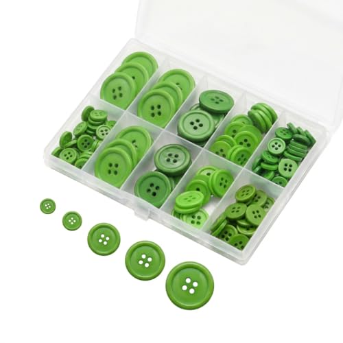 Lilaly 100 pcs Green Buttons for Crafts 5 Sizes Mixed Round Sewing Buttons for Clothes Suitable for for DIY Crafts Coats Shirts Pants Shorts