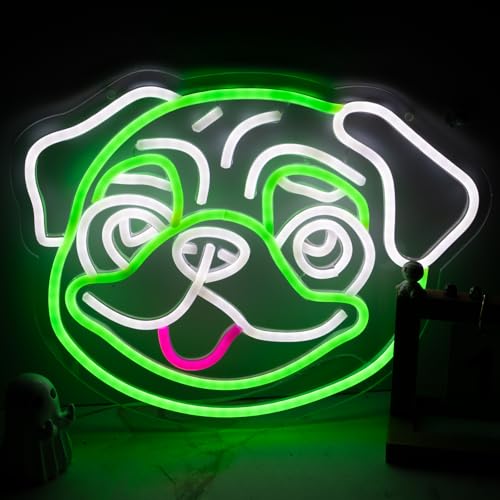 Pug Neon Sign for Wall Decor，Dimmable Pug Neon Signs for