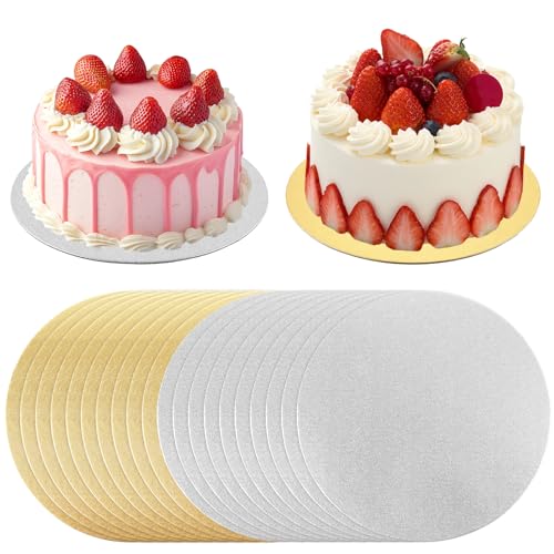 LOPYXBR 20 Stück Cakeboard 30 cm Rund, Cake Board Tortenunterlage Rund, 12inch Tortenplatte Pappe für Transport Kuchen, Geburtstage, Hochzeiten, Familienfeiern, Feiertagspartys (Gold und Silber)